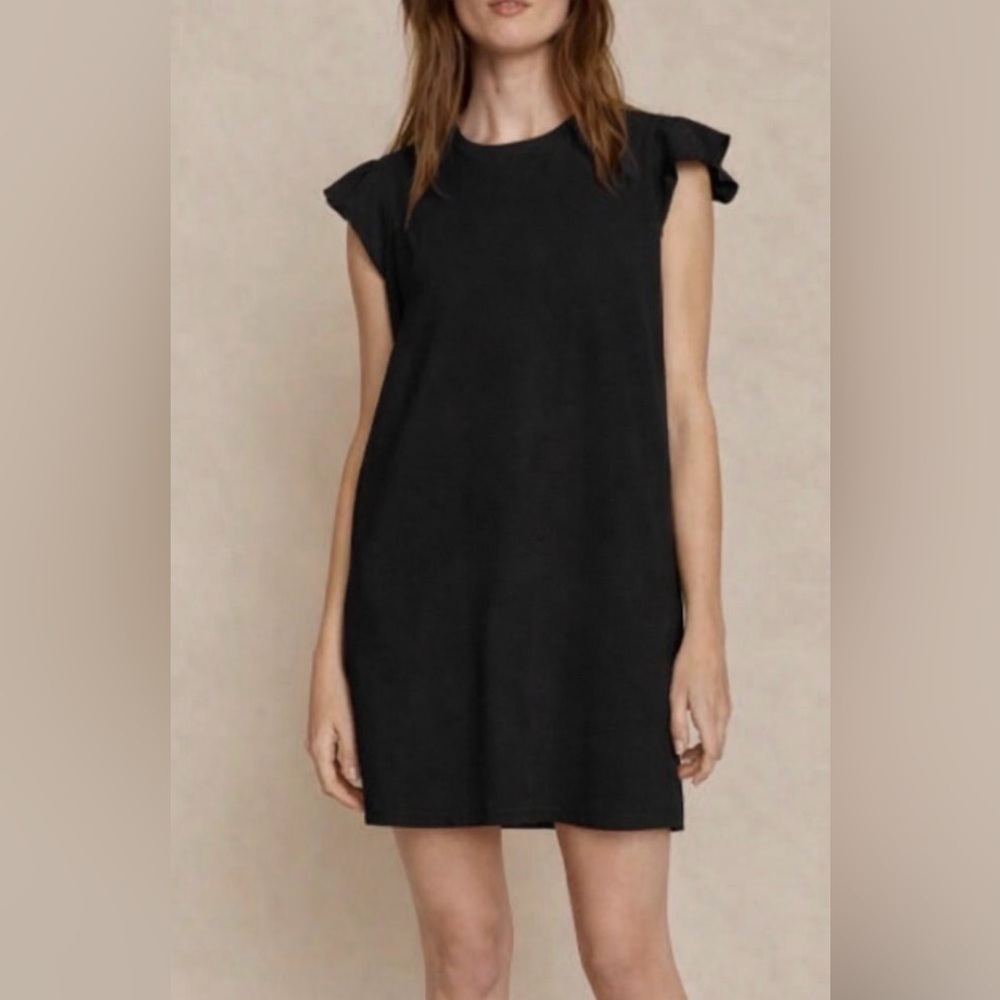 AMO Cotton Black Flutter Sleeve Crewneck T Shirt Style Mini Dress Size Large
